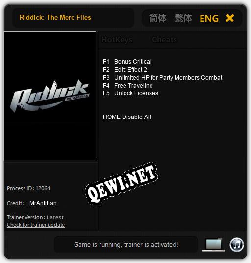 Трейнер для Riddick: The Merc Files [v1.0.4]