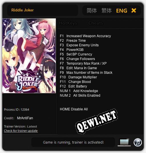 Трейнер для Riddle Joker [v1.0.7]