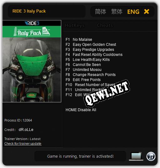 RIDE 3 Italy Pack: Читы, Трейнер +12 [dR.oLLe]