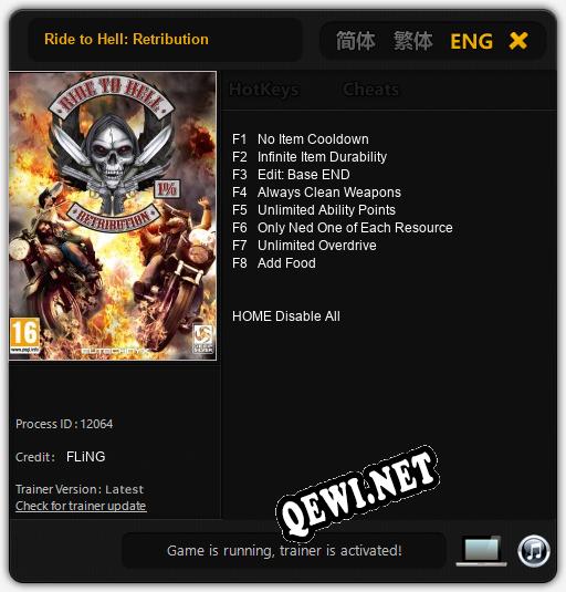 Ride to Hell: Retribution: Трейнер +8 [v1.7]