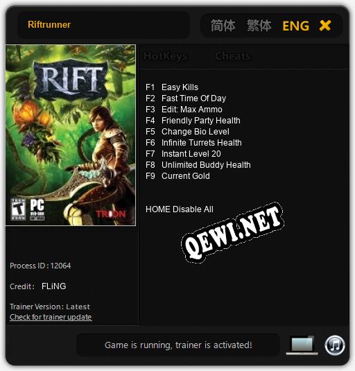 Трейнер для Riftrunner [v1.0.2]