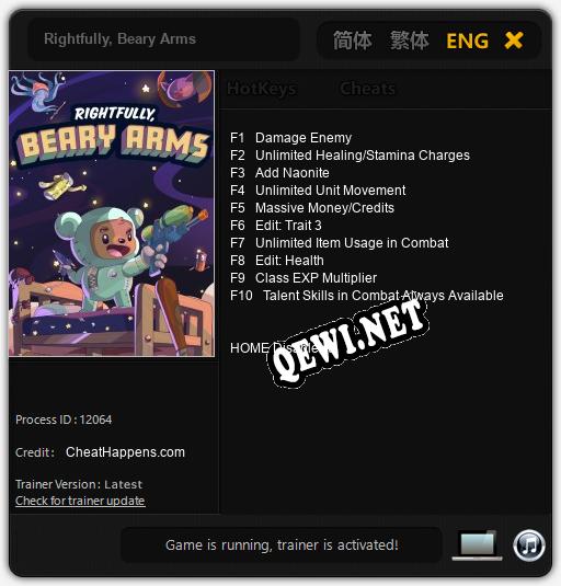 Трейнер для Rightfully, Beary Arms [v1.0.7]