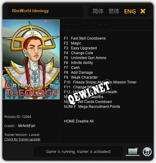 Трейнер для RimWorld Ideology [v1.0.5]