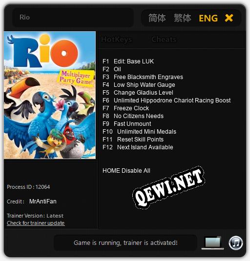 Rio: Трейнер +12 [v1.9]