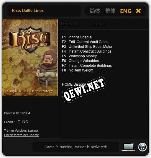 Rise: Battle Lines: Читы, Трейнер +8 [FLiNG]