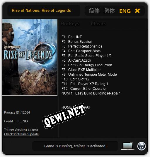 Трейнер для Rise of Nations: Rise of Legends [v1.0.1]