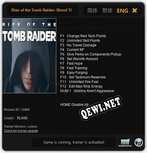 Rise of the Tomb Raider: Blood Ties: ТРЕЙНЕР И ЧИТЫ (V1.0.1)