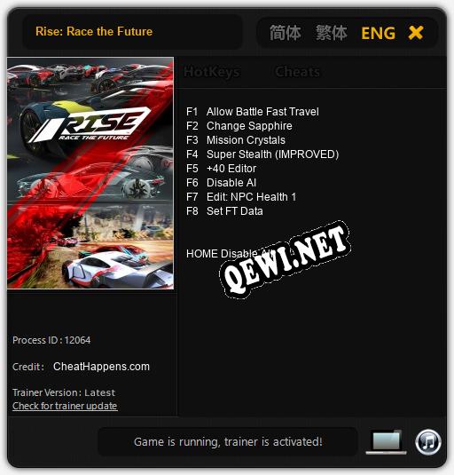 Трейнер для Rise: Race the Future [v1.0.1]