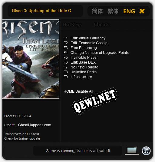 Трейнер для Risen 3: Uprising of the Little Guys [v1.0.1]