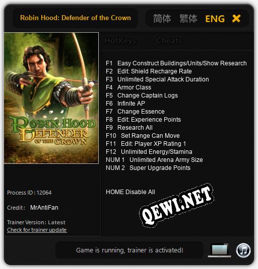 Трейнер для Robin Hood: Defender of the Crown [v1.0.3]