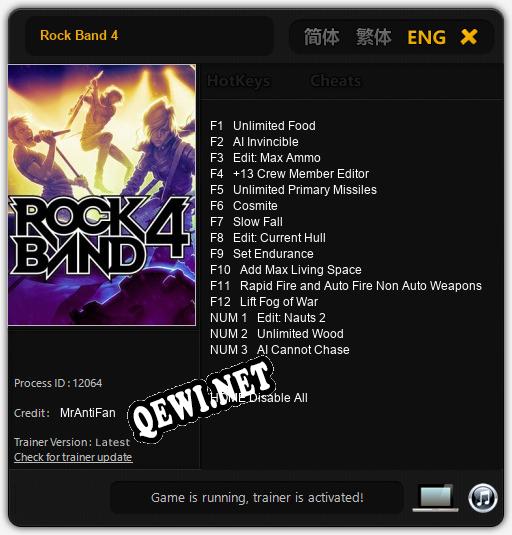 Трейнер для Rock Band 4 [v1.0.2]