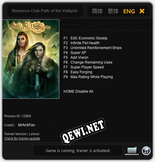 Трейнер для Romance Club Path of the Valkyrie [v1.0.5]