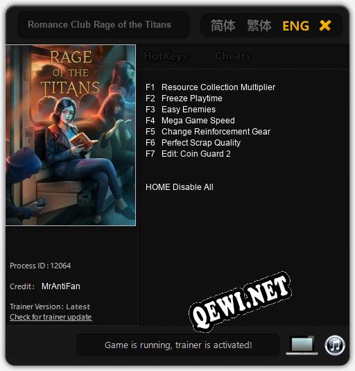 Romance Club Rage of the Titans: Читы, Трейнер +7 [MrAntiFan]