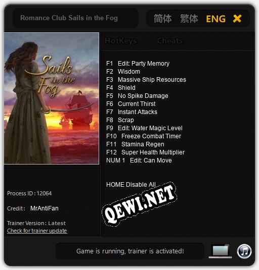Трейнер для Romance Club Sails in the Fog [v1.0.1]