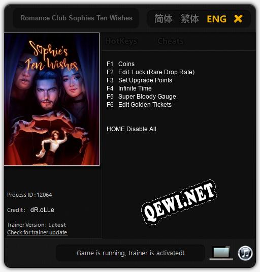 Трейнер для Romance Club Sophies Ten Wishes [v1.0.2]