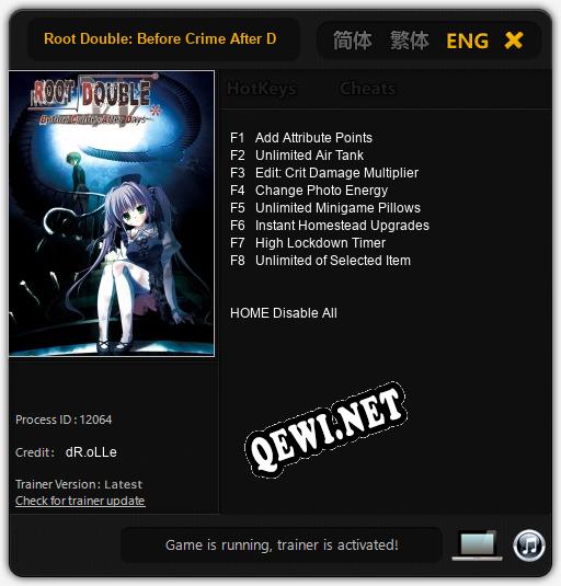 Root Double: Before Crime After Days: Трейнер +8 [v1.2]