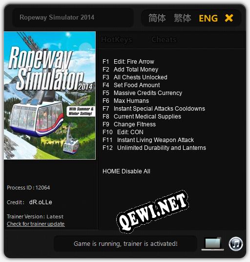 Трейнер для Ropeway Simulator 2014 [v1.0.1]