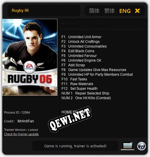 Rugby 06: Читы, Трейнер +15 [FLiNG]