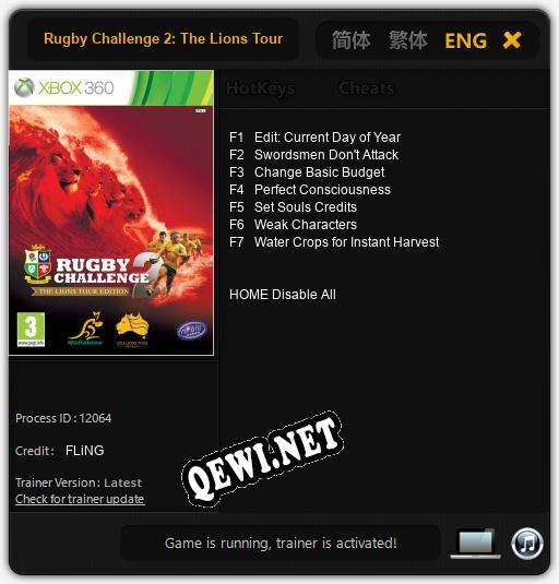 Rugby Challenge 2: The Lions Tour Edition: ТРЕЙНЕР И ЧИТЫ (V1.0.62)