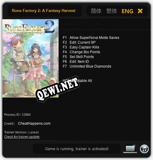 Rune Factory 2: A Fantasy Harvest Moon: ТРЕЙНЕР И ЧИТЫ (V1.0.41)