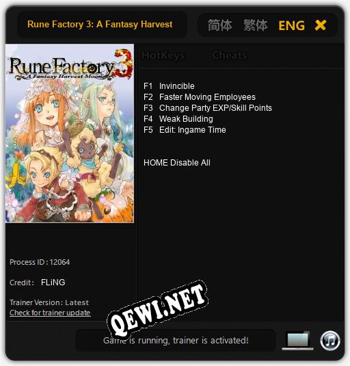 Rune Factory 3: A Fantasy Harvest Moon: ТРЕЙНЕР И ЧИТЫ (V1.0.81)