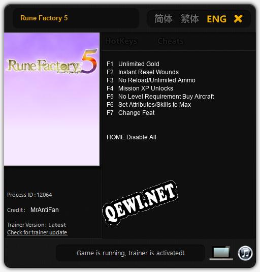 Трейнер для Rune Factory 5 [v1.0.5]