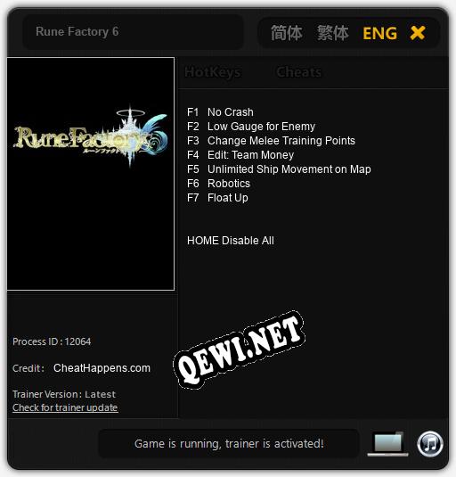 Трейнер для Rune Factory 6 [v1.0.9]