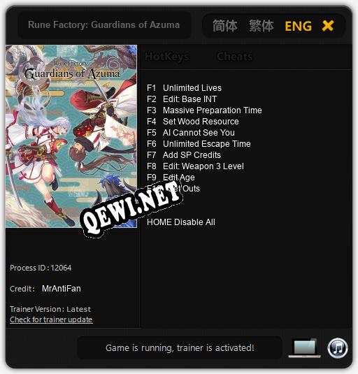 Трейнер для Rune Factory: Guardians of Azuma [v1.0.6]