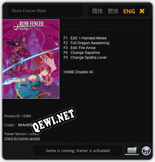 Трейнер для Rune Fencer Illyia [v1.0.2]