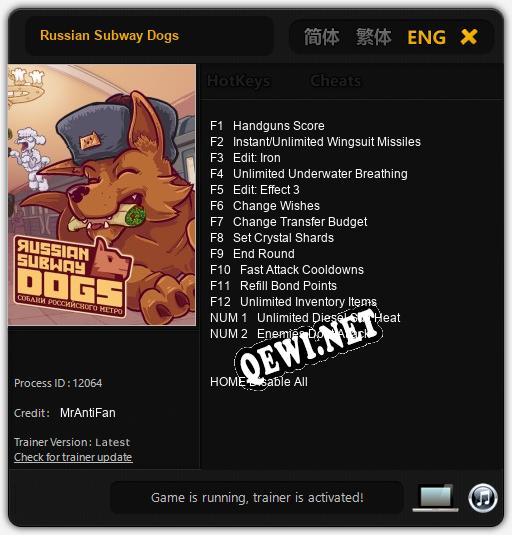 Russian Subway Dogs: Читы, Трейнер +14 [MrAntiFan]