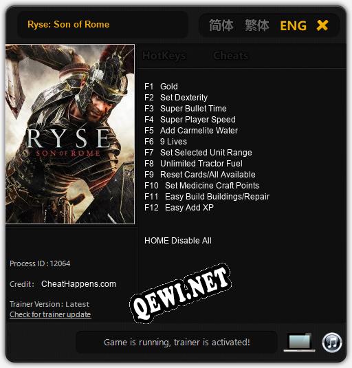 Ryse: Son of Rome: ТРЕЙНЕР И ЧИТЫ (V1.0.60)