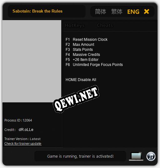 Трейнер для Sabotain: Break the Rules [v1.0.9]