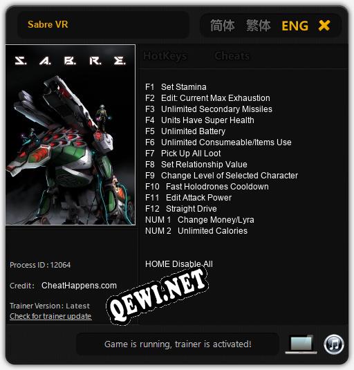 Sabre VR: Трейнер +14 [v1.6]