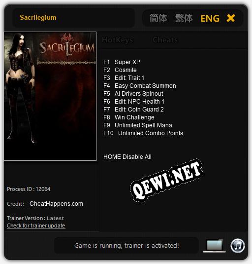 Трейнер для Sacrilegium [v1.0.3]