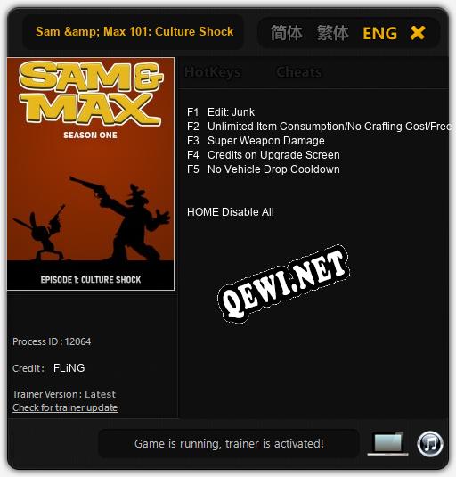 Трейнер для Sam & Max 101: Culture Shock [v1.0.8]