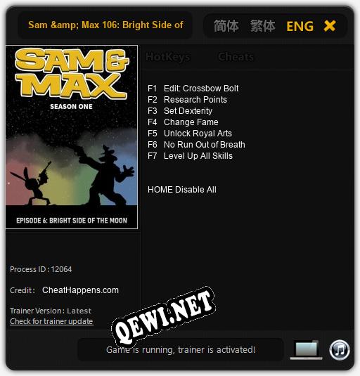Sam & Max 106: Bright Side of the Moon: ТРЕЙНЕР И ЧИТЫ (V1.0.1)