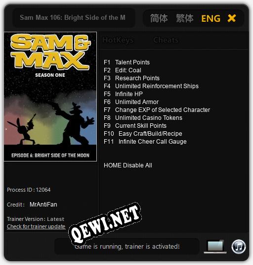 Трейнер для Sam Max 106: Bright Side of the Moon [v1.0.8]