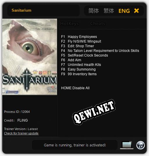 Sanitarium: Трейнер +9 [v1.5]