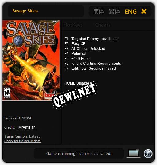Savage Skies: ТРЕЙНЕР И ЧИТЫ (V1.0.20)