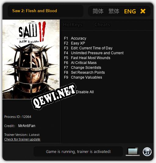 Трейнер для Saw 2: Flesh and Blood [v1.0.6]