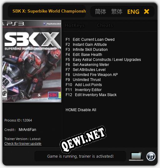 Трейнер для SBK X: Superbike World Championship [v1.0.6]