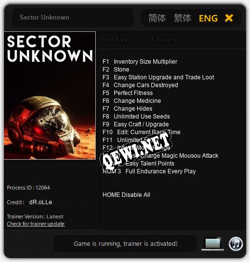 Трейнер для Sector Unknown [v1.0.7]