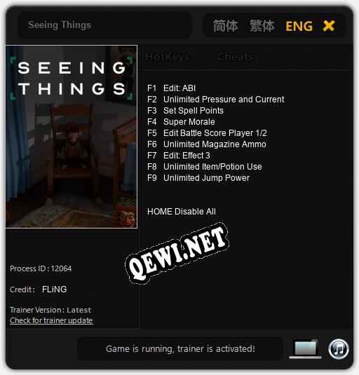 Трейнер для Seeing Things [v1.0.3]