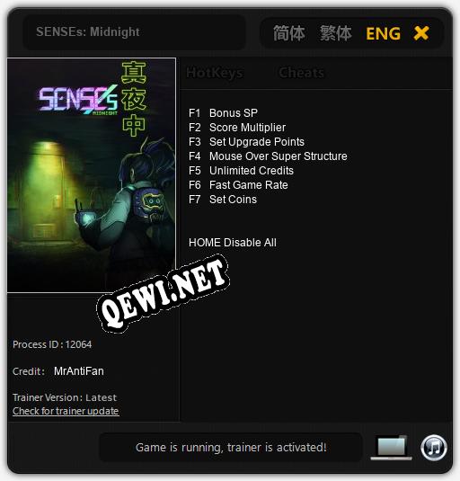 Трейнер для SENSEs: Midnight [v1.0.7]