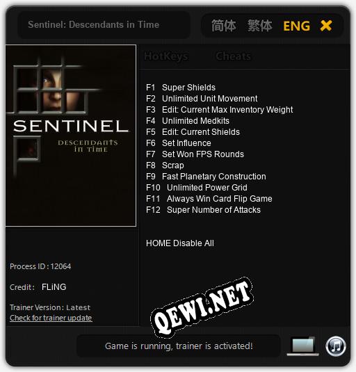 Трейнер для Sentinel: Descendants in Time [v1.0.4]