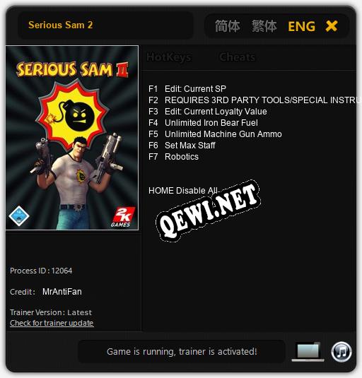 Serious Sam 2: Читы, Трейнер +10 [CheatHappens.com]