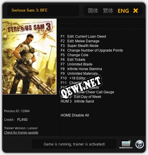 Трейнер для Serious Sam 3: BFE [v1.0.8]
