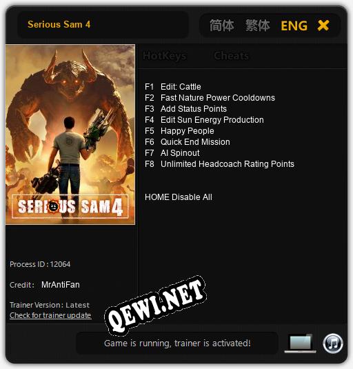 Serious Sam 4: Читы, Трейнер +8 [MrAntiFan]
