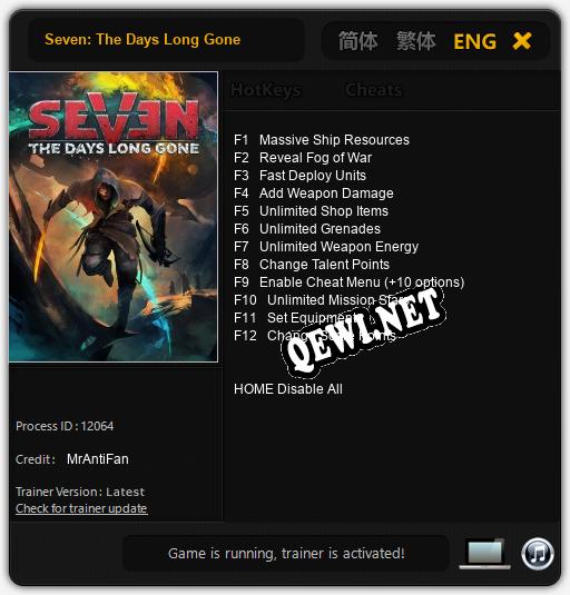 Seven: The Days Long Gone: Трейнер +12 [v1.9]