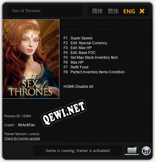 Sex of Thrones: Трейнер +8 [v1.2]